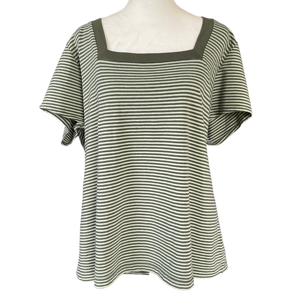Fashion Bug women’s 22/24W light and dark green striped short sleeves shirt top